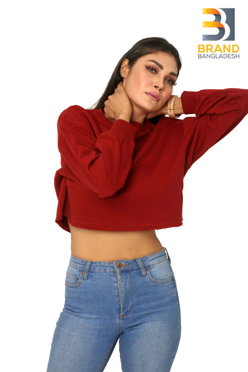 Girls Crop Top Sweatshirt Open Bottom