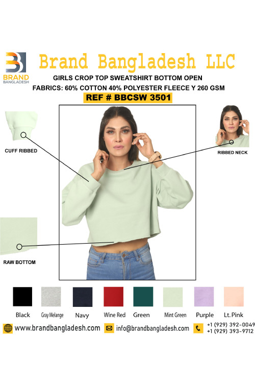 Girls Crop Top Sweatshirt Open Bottom