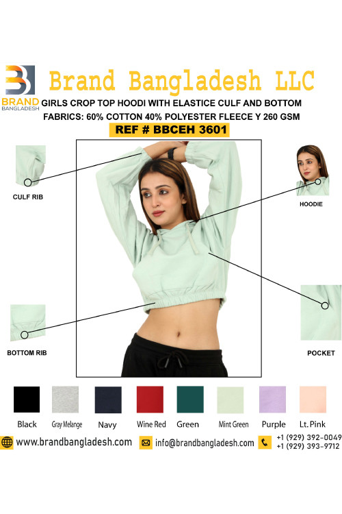 GIrl's Crop Top Hoodie with elastic cuffs and bottom